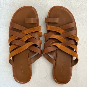 VINCE Strappy Leather Brown Multi-Strap Slide Sandals Size 7.5